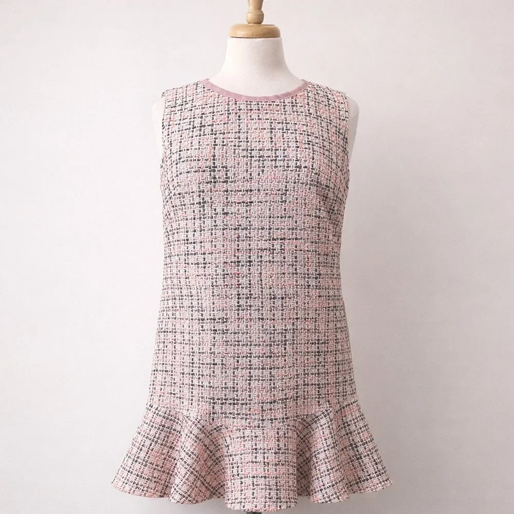 Gal Meets Glam Annika Tweed Dress Pink Boucle Peplum Hem Size 4 NWT - Picture 5 of 14